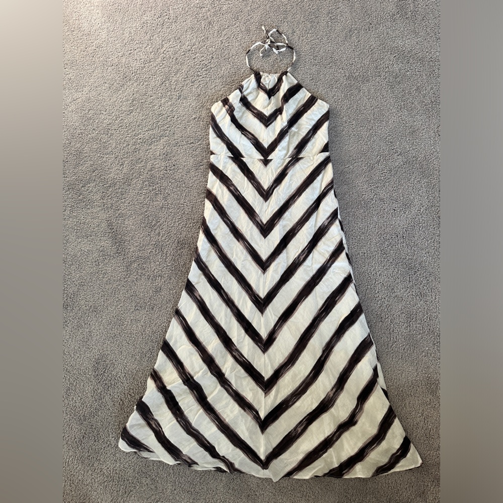 Ann Taylor Black and White Halter Stripe Maxi Dress